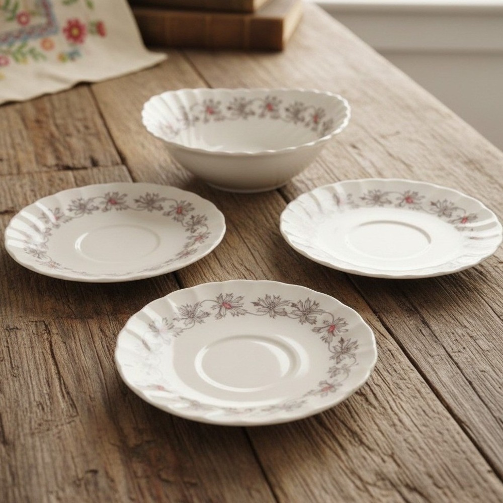 Johnson Brothers Dellwood Ironstone 3 Saucer Plates & Cereal Bowl